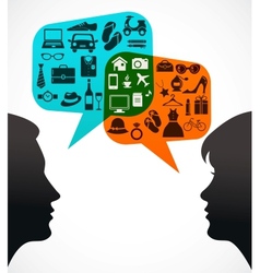 Man and woman with speech bubbles - shopping theme vector image