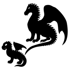 Adult and baby dragon silhouettes vector image