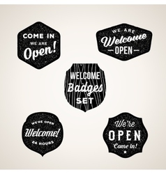 Retro Welcome and Open Signs or Labels Textured vector image