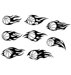 Basketball balls with fire flames vector image