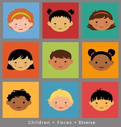 Set cute faces ethnic children flat style vector image