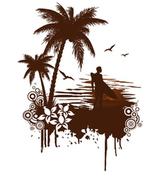 Surf grunge with surfer vector image
