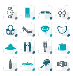 Stylized woman and female accessories icons Stylized woman and female accessories icons vector image