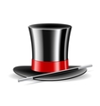 Magic hat and magic wand on white background vector image