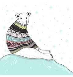 Christmas card with cute polar bear vector image