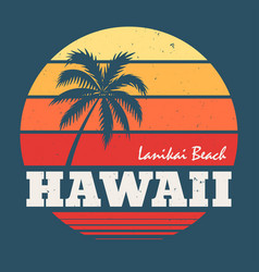 Hawaii lanikai beach tee print with palm tree vector image