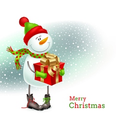 Smiling snowman with gift vector image