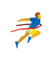 Running athlete crosses a finish line red ribbon vector image