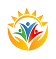Teamwork people hands and sun logo vector image