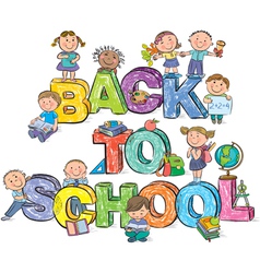 Back to school funny letters and kids vector image
