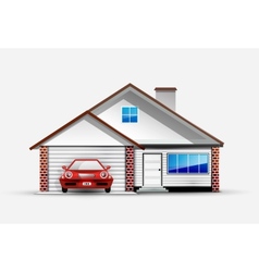 House and red sports car near garage vector image