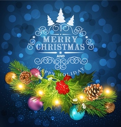 Blue Christmas background with garland vector image