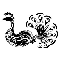 Decorative Peacock black and white vector image