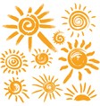 Set of handwritten sun symbols vector image