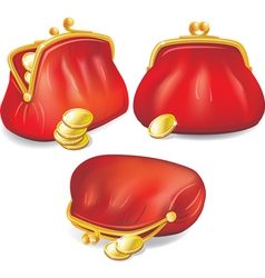 Set of red purse with gold coins vector image