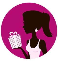 Beautiful woman with gift box isolated on pink vector image