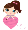Woman making knitted heart isolated on white vector image
