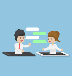 Business people chatting through smartphone or vector image