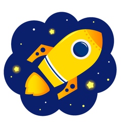 Cartoon stylized Rocket in space with stars vector image