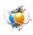 Chat bubbles with grunge background and wings vector image