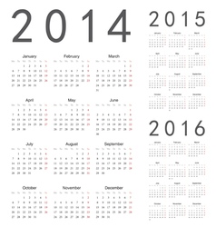 European 2014 2015 2016 year calendars vector image