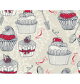 Seamless background with cupcakes vector image