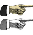 Hand with pointing finger in engraved style vector image