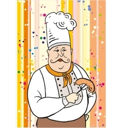 Chef and sausage on the fork Chef and sausage on the fork vector image