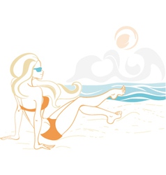 Girl and the ocean doodle 2 vector image