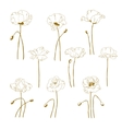Set of one-colored outlined poppy vector image