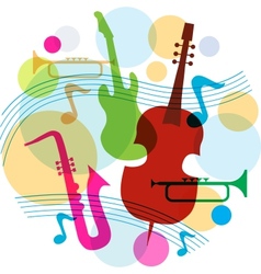 Music template with notes guitar and saxophone vector image