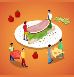 People making sandwich with ham and cheese vector image