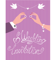 Wedding invitation - groom and bride hands vector image