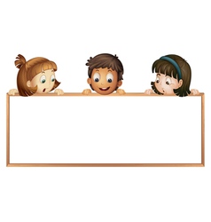 Kids holding wooden frame vector image