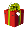 Red gift box with green and golden ribbon vector image