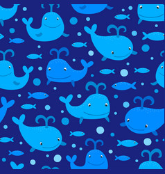 Cartoon marine seamless pattern with whales and Cartoon marine seamless pattern with whales and vector image