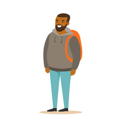 Smiling bearded young black man in a grey hoodie vector image