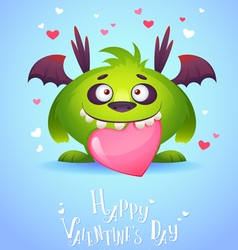 Cute cartoon monster in love holding a pink heart vector image