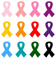 Colorful Breast cancer ribbons icon set vector image