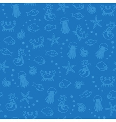 Sea life seamless pattern in blue vector image