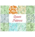 Green and yellow leaves seamless patterns set vector image