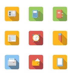 Office things icons set flat style Office things icons set flat style vector image