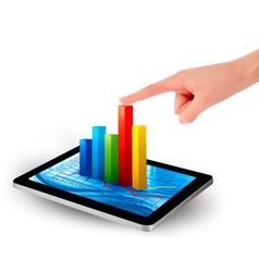 Tablet screen with graph and a hand vector image