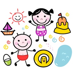 Cute summer doodle kids set isolated on white Cute summer doodle kids set isolated on white vector image