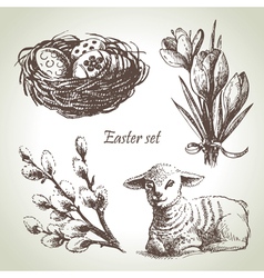 Easter set hand drawn sketch vector image