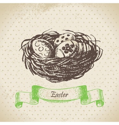 Vintage background with Easter eggs and nest vector image