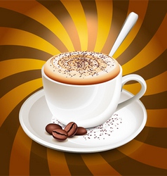 Cup of cappuccino over rays vector image