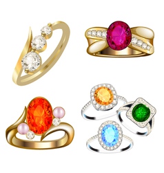 Ring set with precious stones on whit vector image
