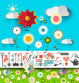 Garden Tools Icons Flowers Design on Blue Sky with vector image