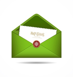 Green Envelope letter Merry christmas white card vector image